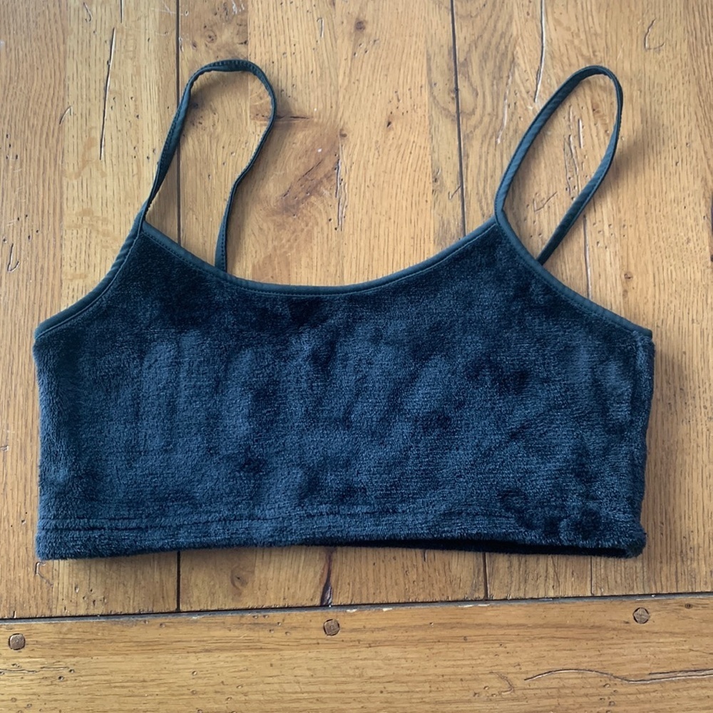 Black Fuzzy Fleece Bra Top Women’s Brallete Size Small